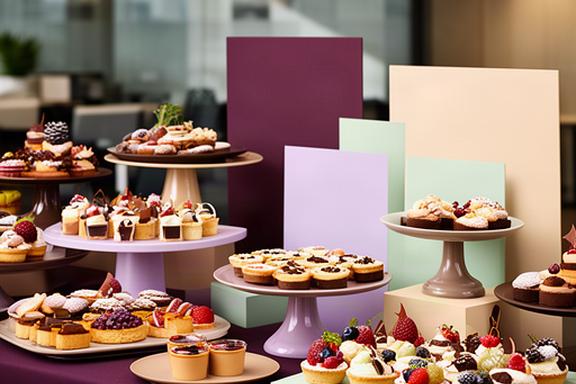 Mesa dulce para empresa decorada con una paleta de colores corporativos y piezas individuales